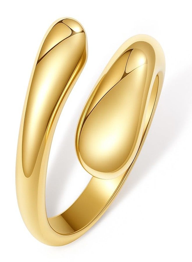 Inerney Gold Pinky Rings for Women Size 6, Stackable Adjustable Rings for Statement, Thick Wedding Band Ring - Image 1